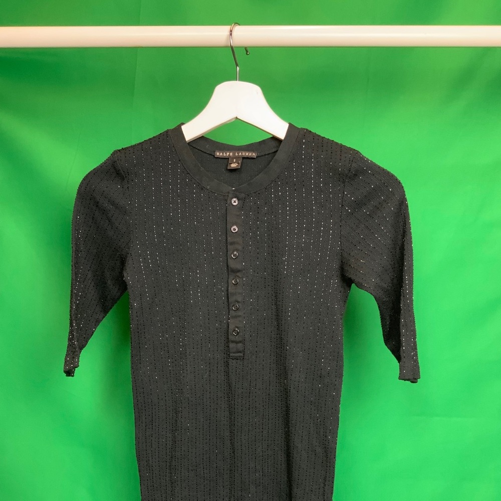 Ralph Lauren Black Studded Short Sleeve Top Sz S